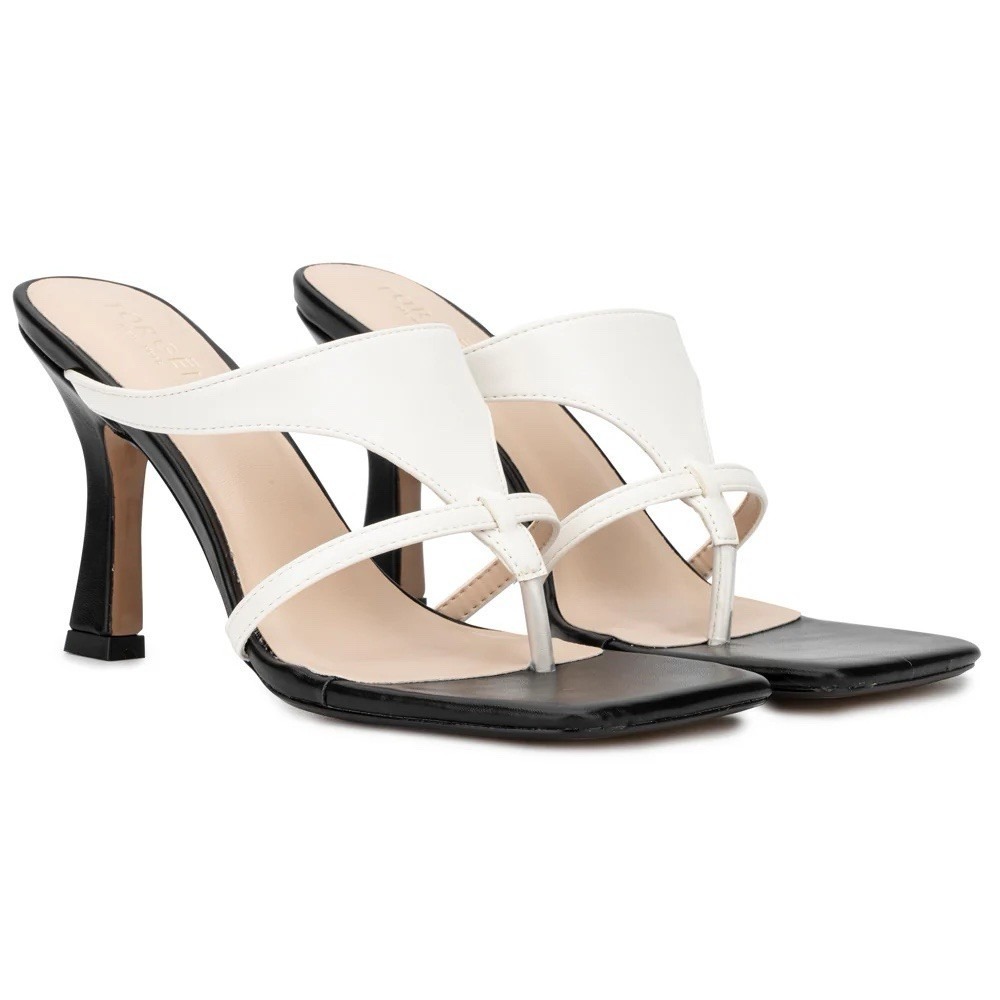 New Torgeis Aconite Faux Leather High Heel Thong Sandals Black Size EU 38.5 US 8